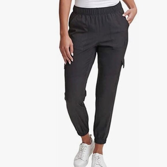 DKNY Sport Embossed Snakeskin Jogger Capri Pants Black Womens - Picture 1 of 4